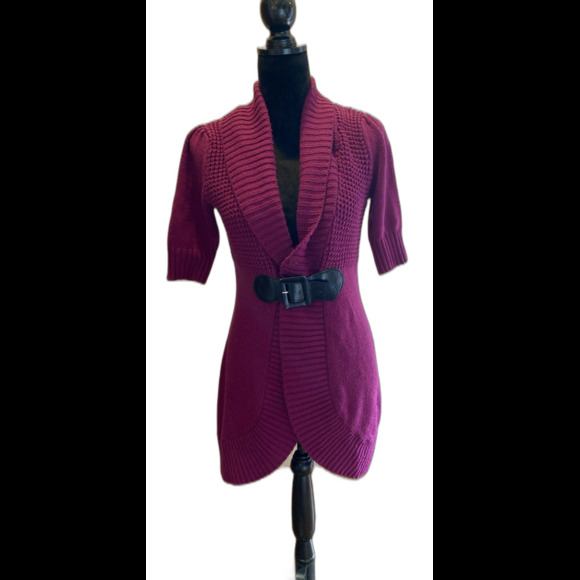 Takeout Sweater Cardigan Jacket Buckle Close Size Medium Purple Pink Magenta - Picture 2 of 9